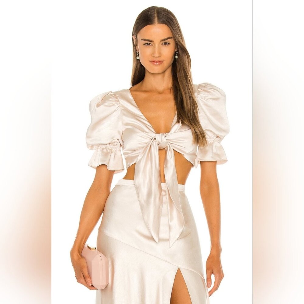 LPA Candy Tie front Top Satin Ouff sleeves size L